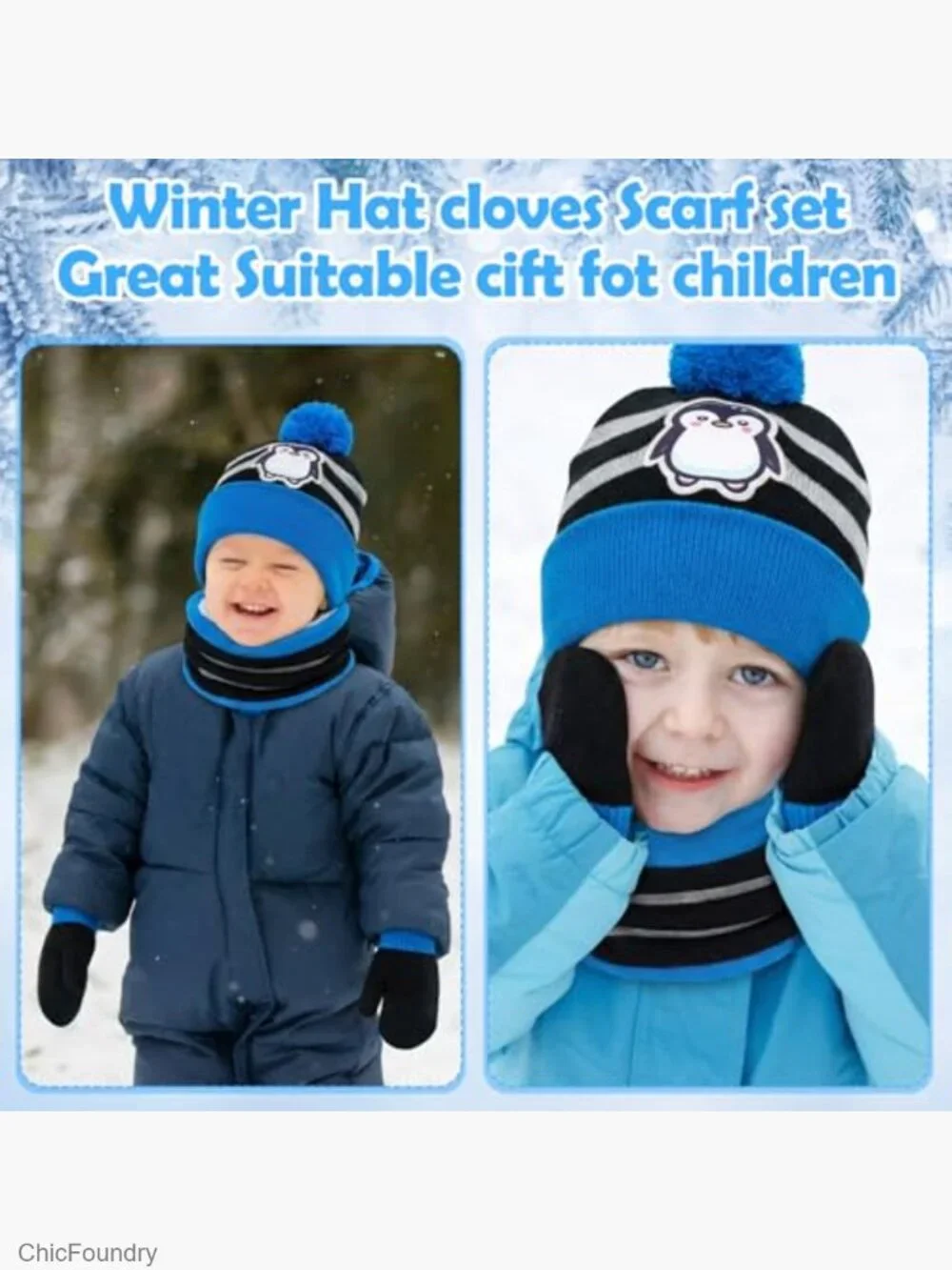 Dinosaur Kids Winter Hat Scarf Gloves Set 3 Pieces Toddler